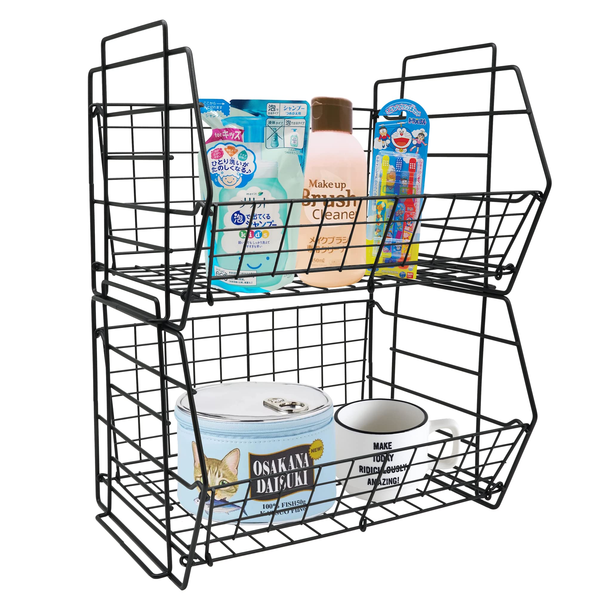 Amazon.co.jp: バスケット ワイヤー 2個組 カゴ 積み重ねスタッキング